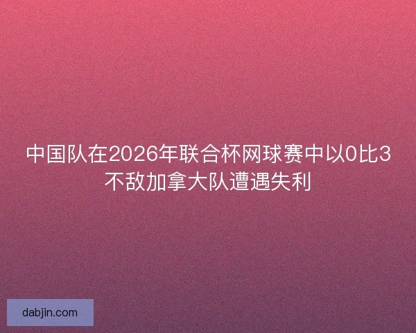 中国队在2026年联合杯网球赛中以0比3不敌加拿大队遭遇失利